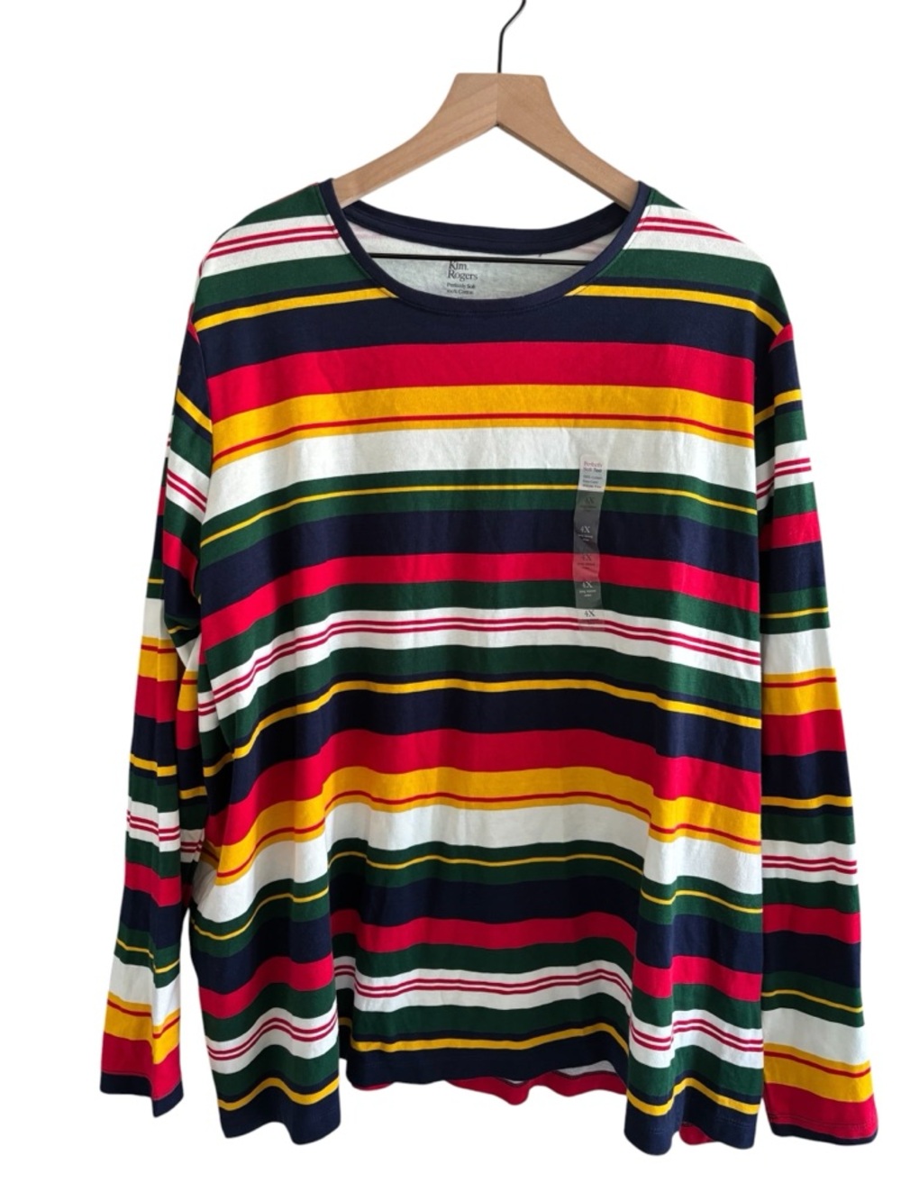 NWT Kim Rogers Perfectly Soft Tee 4X Plus Multicolor Striped Long Sleeve Top